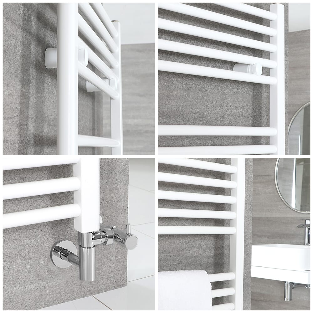 Scaldasalviette Misto Bianco Piatto - 1600mm x 500mm - incl. 800 Watt Elemento Riscaldante, Raccordo a T e Valvole - Neva