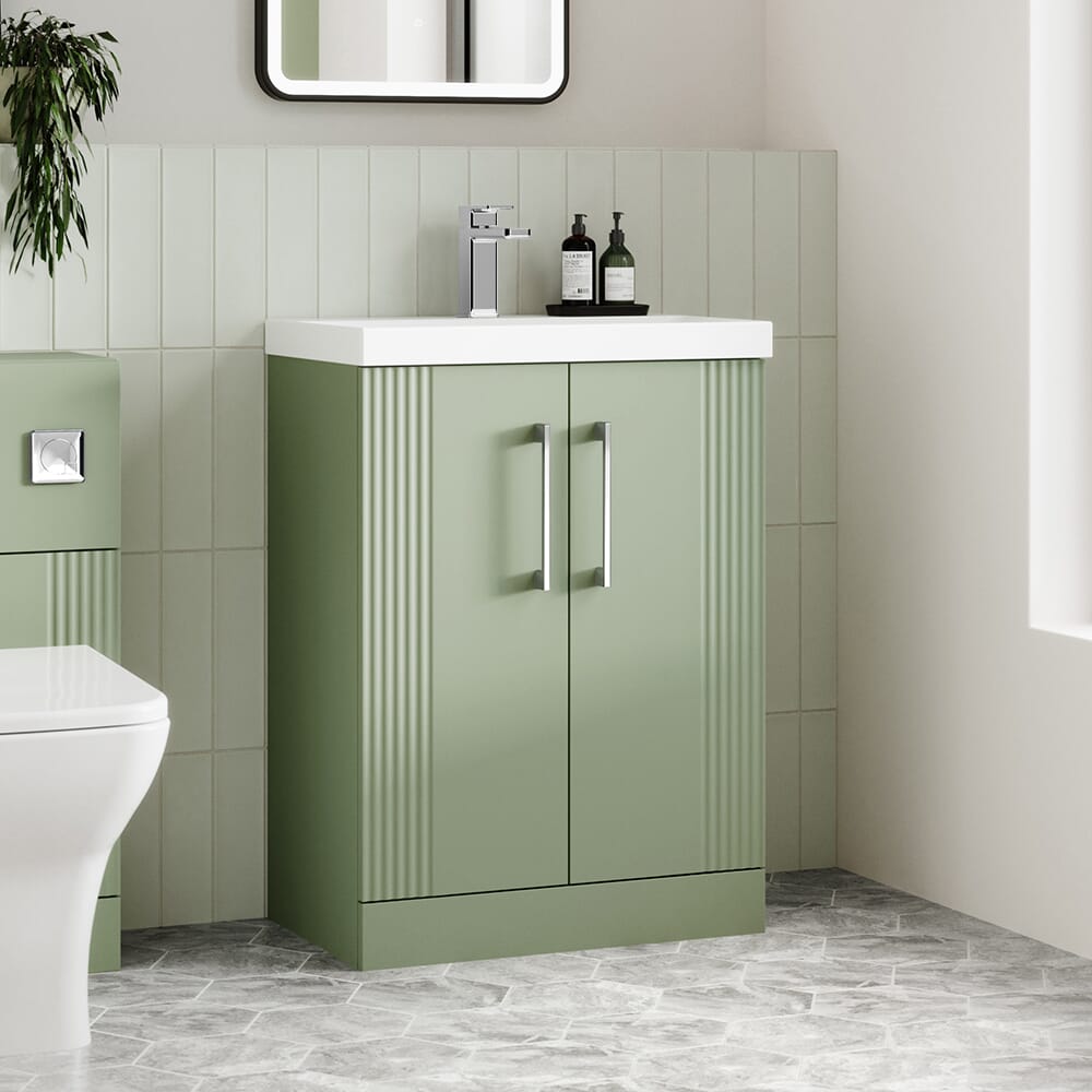 Mobile da Bagno Scanalato a Terra con Lavabo 600mm - Scelta della Finitura