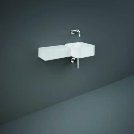 Lavabo Moderno Sospeso Quadrato - Sporgenza a Sinistra - Bianco Lucido -  765mm x 360mm - Hudson Reed x RAK Petit (No Fori)