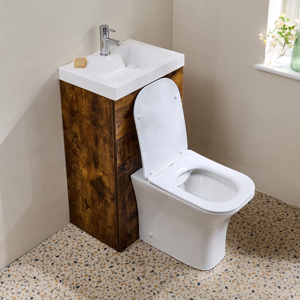 Set Mobile Bagno Multiuso Salvaspazio Completo di Mobile Lavabo e Sanitario con Lavabo Elements, WC e Sanitario Avenham - 500mm x 890mm - Scelta di Finiture - Cluo