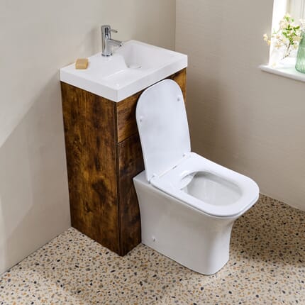 Set Mobile Bagno Multiuso Salvaspazio Completo di Mobile Lavabo e Sanitario con Lavabo Elements, WC e Sanitario Avenham - 500mm x 890mm - Scelta di Finiture - Cluo