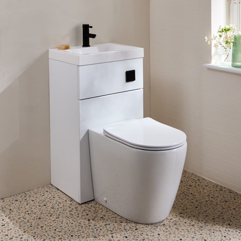 Set Mobile Bagno Multiuso Salvaspazio Completo di Mobile Lavabo e Sanitario con Lavabo Elements e Sanitario Brunswick - 500mm x 890mm - Scelta di Finiture - Cluo