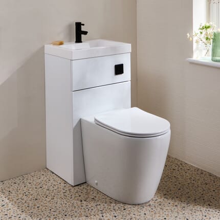 Set Mobile Bagno Multiuso Salvaspazio Completo di Mobile Lavabo e Sanitario con Lavabo Elements e Sanitario Brunswick - 500mm x 890mm - Scelta di Finiture - Cluo