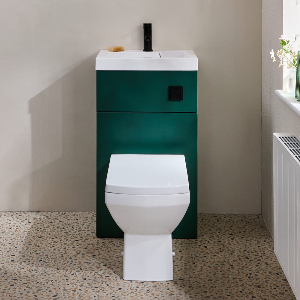Set Mobile Bagno Multiuso Salvaspazio Completo di Mobile Lavabo e Sanitario con Lavabo Elements, WC e Sanitario Halwell - 500mm x 890mm - Scelta di Finiture - Cluo