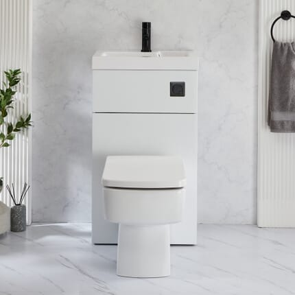Set Bagno Moderno Completo di Sanitario Exton e Lavabo - 500mm x 890mm - Scelta di Finiture - Cluo