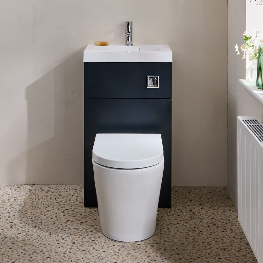 Set Mobile Bagno Multiuso Salvaspazio Completo di Mobile Lavabo e Sanitario con Lavabo Elements, WC Alswear - 500mm x 890mm - Scelta di Finiture - Cluo