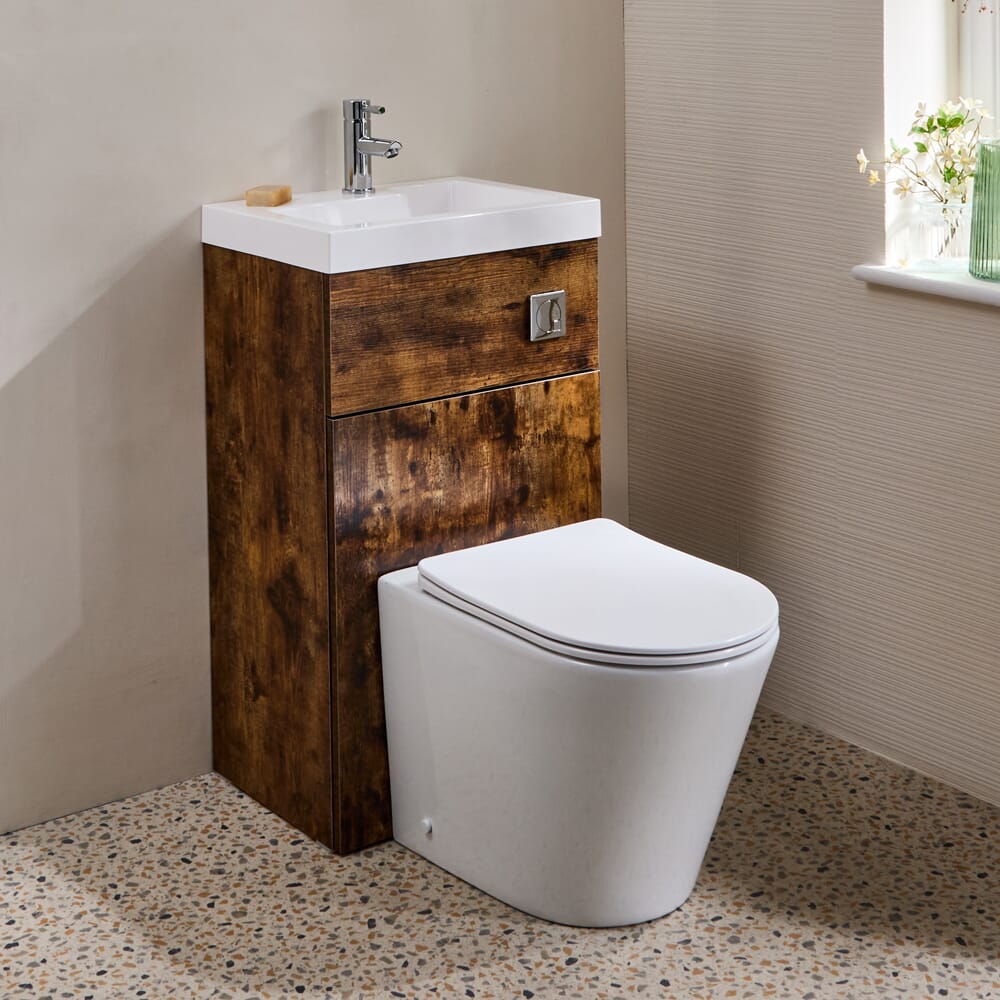 Set Mobile Bagno Multiuso Salvaspazio Completo di Mobile Lavabo e Sanitario con Lavabo Elements, WC Colby - 500mm x 890mm - Scelta di Finiture - Cluo