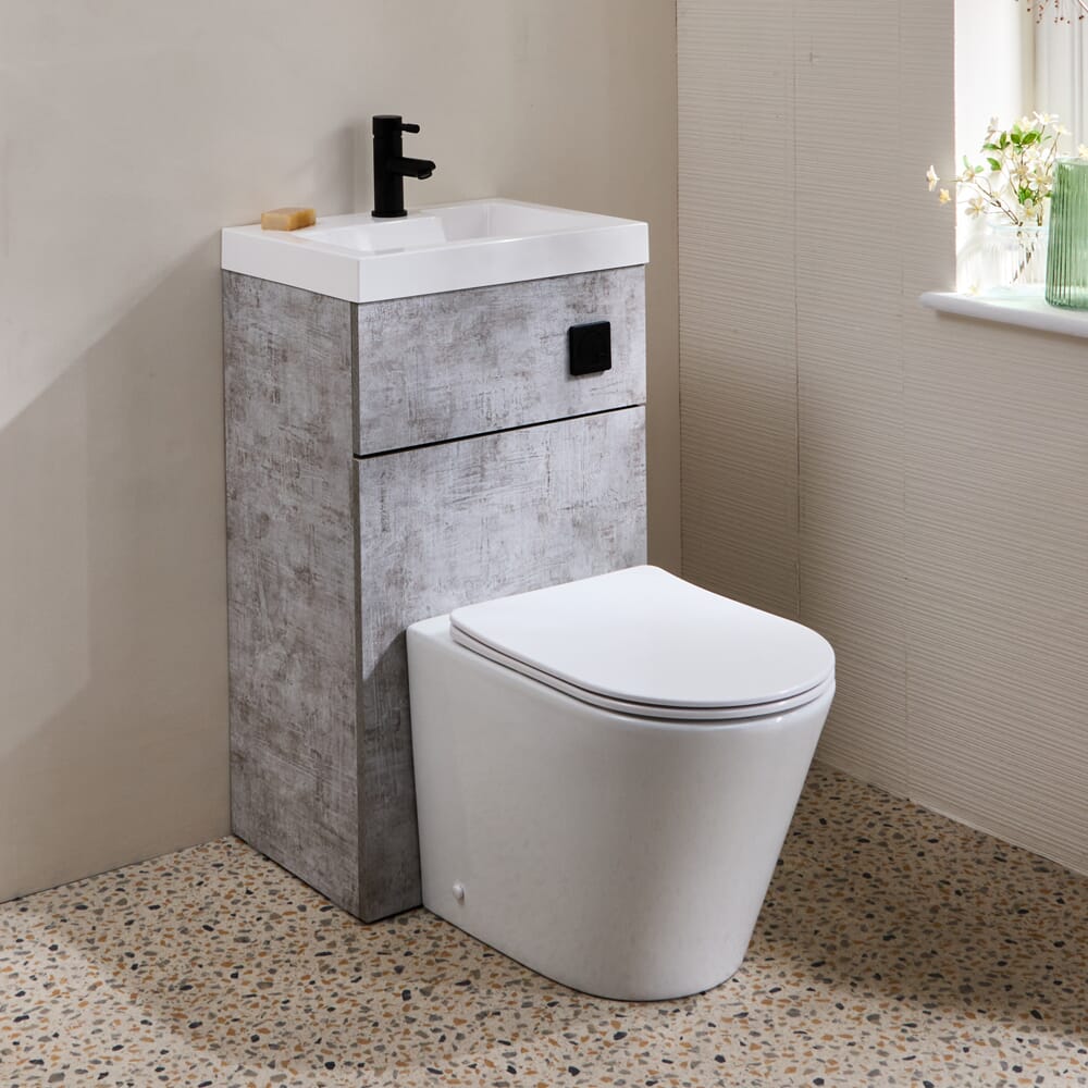 Set Mobile Bagno Multiuso Salvaspazio Completo di Mobile Lavabo e Sanitario con Lavabo Elements, WC Colby - 500mm x 890mm - Scelta di Finiture - Cluo