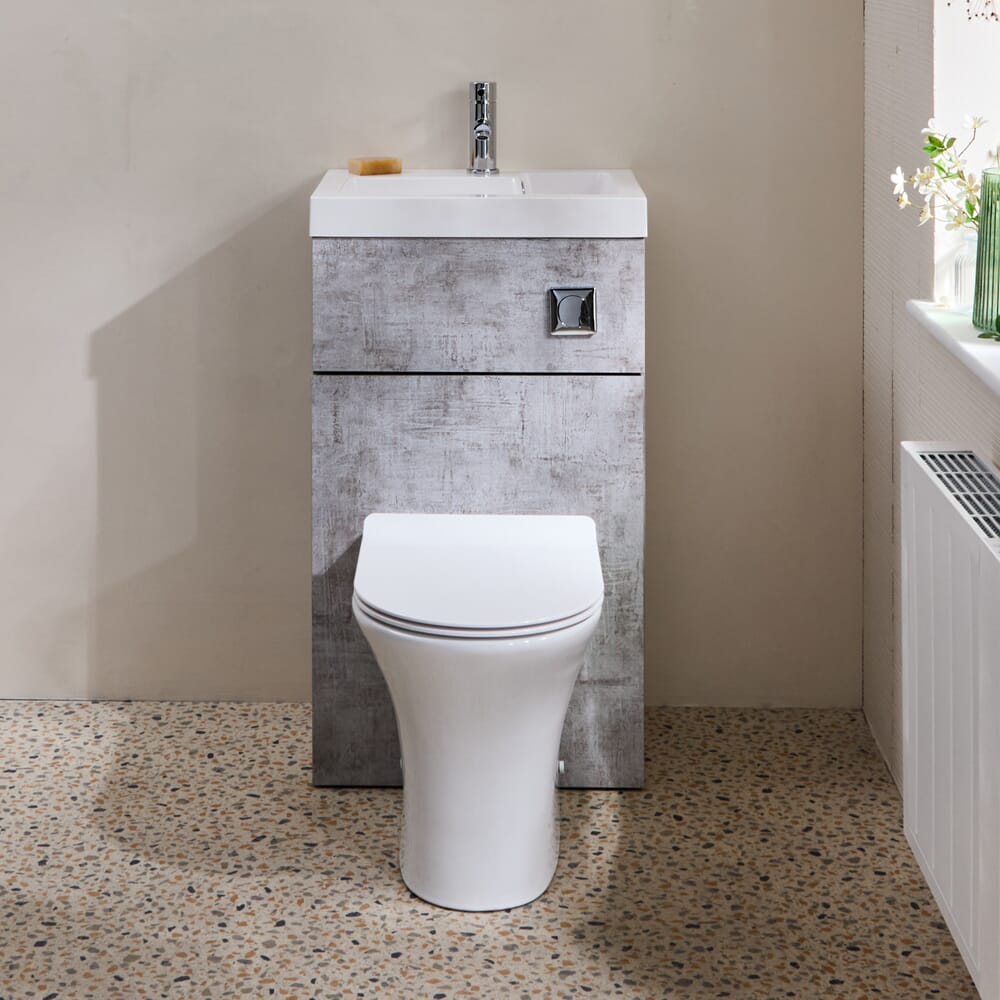 Set Mobile Bagno Multiuso Salvaspazio Completo di Mobile Lavabo e Sanitario con Lavabo Elements, con WC Marbury - 500mm x 890mm - Scelta di Finiture - Cluo