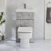 Set Bagno Moderno Completo di Sanitario Exton e Lavabo - Grigio Cemento - 500mm x 890mm - Pulsante di Scarico Cromato - Cluo