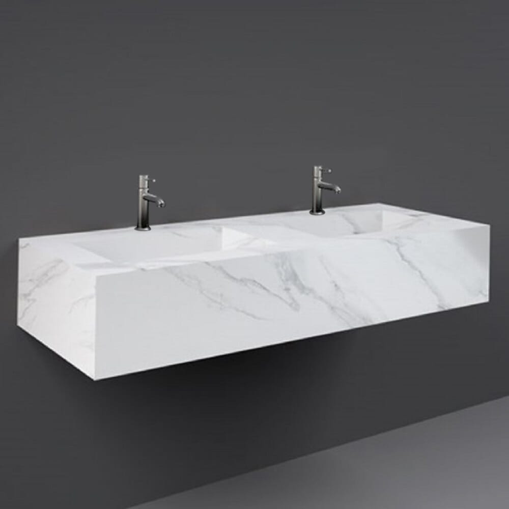 Lavabo Doppio Moderno Sospeso - 1230mm x 470mm - Scelta di Finiture e Fori per Rubinetto - Hudson Reed x RAX Precious