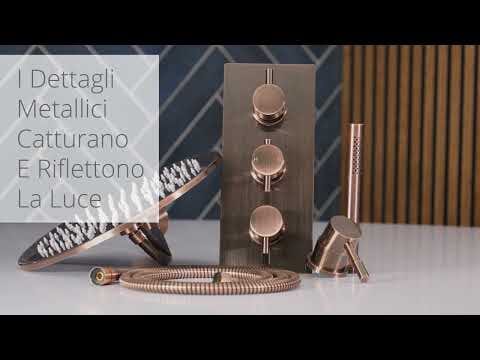 Miscelatore Doccia Manuale con Soffione Doccia Rotondo 300mm - Bronzo Spazzolato - Amara