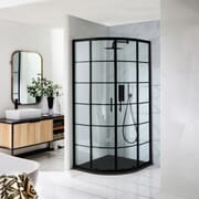 Box Doccia Angolare Nero 900mm con Piatto Doccia Effetto Ardesia - Scelta della Finitura del Piatto Doccia - Barq