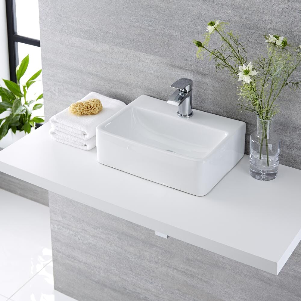 Lavabo Bagno Sospeso in Ceramica Rettangolare 400x295mm - Exton