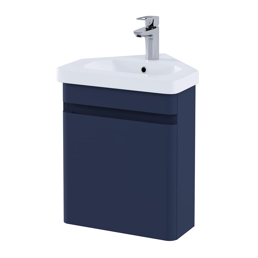 Mobile per Lavabo Sospeso Angolare da 450 mm Completo di Lavabo - Colore Blu Denim Opaco - Hudson Reed x RAK Resort