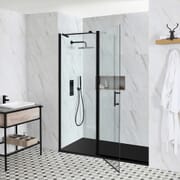 Porta Doccia Nero a Nicchia con Piatto Doccia Ardesia - Nox