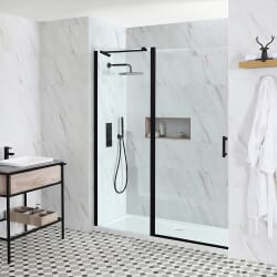 Porta Doccia Nera per Nicchia con Piatto Doccia – Scelta di Dimensioni - Nox