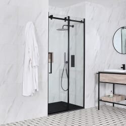 Porta Doccia Scorrevole Nera Senza Telaio con Piatto Doccia Ardesia - Nox