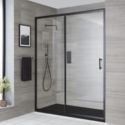 Porta Doccia Scorrevole Nox con Piatto Doccia Effetto Pietra - Disponibile in Diverse Misure
