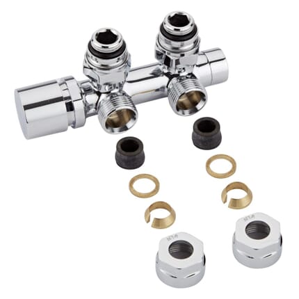 Valvole a Squadra per Radiatori e Scaldasalviette con Adattatori per Raccordi 14mm per Tubi in Rame - Multiblock H