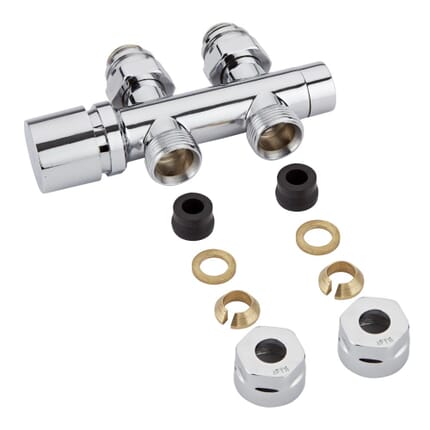Valvole Diritte per Radiatori e Scaldasalviette con Testa Cromata e Adattatori per Raccordi 12mm per Tubi in Rame - Multiblock H