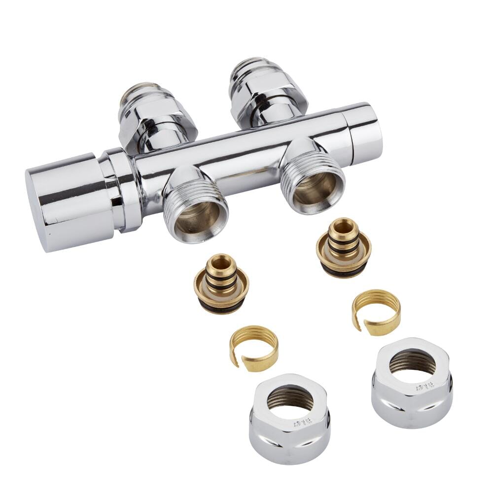Valvole Diritte per Radiatori e Scaldasalviette per Attacco Centrale con Adattatori per Raccordi Pex o Multistrato 16mm - Multiblock H