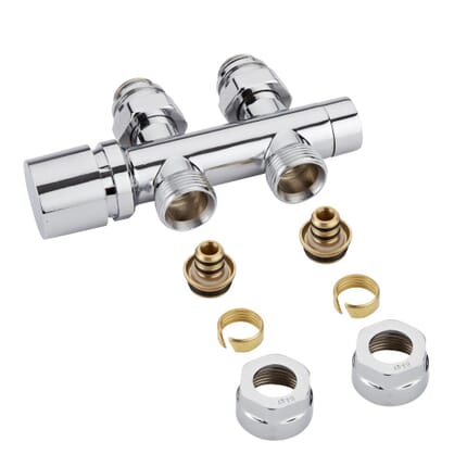 Valvole Diritte per Radiatori e Scaldasalviette per Attacco Centrale con Adattatori per Raccordi Pex o Multistrato 16mm - Multiblock H