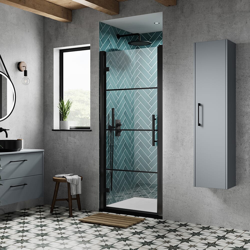 Box Doccia con Porta a Battente Nera e Piatto Doccia - Dimensioni a Scelta - Apex