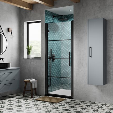 Box Doccia con Porta a Battente Nera e Piatto Doccia - Dimensioni a Scelta - Apex