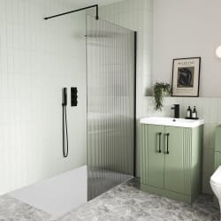 Box Doccia Walk-In Nero in Vetro Scanalato con Piatto Doccia - Scelta di Dimensioni ed Opzioni con Anta Paraspruzzi