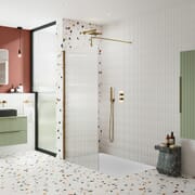 Box Doccia Walk-In Ottone Spazzolato in Vetro Scanalato con Piatto Doccia - Scelta di Dimensioni ed Opzioni con Anta Paraspruzzi