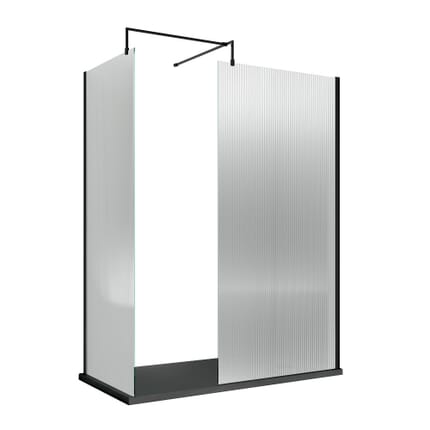 Box Doccia Walk In in Vetro Scanalato con Profilo Nero e Piatto Doccia Effetto Ardesia - Scelta delle Dimensioni e Opzione Anta Paraspruzzi - Hudson Reed