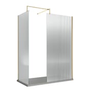 Box Doccia Walk In Ottone Spazzolato in Vetro Scanalato con Piatto Doccia Effetto Ardesia - Scelta delle Dimensioni e Opzione Anta Paraspruzzi