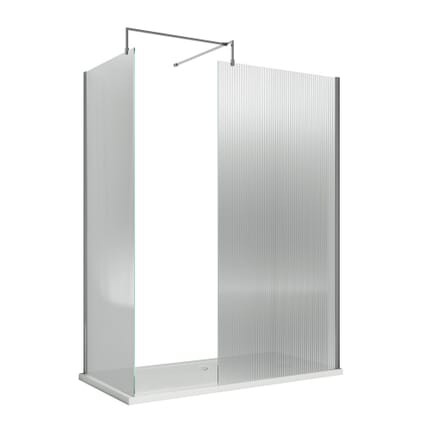 Box Doccia Walk In Cromato in Vetro Scanalato con Piatto Doccia - Scelta delle Dimensioni e Opzione Anta Paraspruzzi