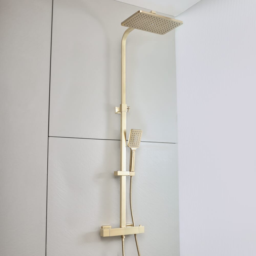 Colonna Doccia con Miscelatore Termostatico a Barra con Soffione Quadrato e Doccetta - Scelta della Finitura - Arvel