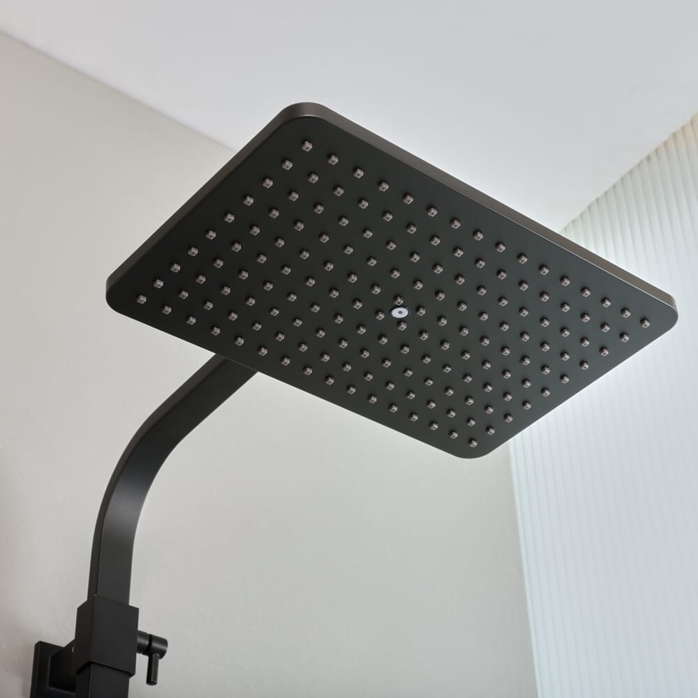 Colonna Doccia Con Miscelatore Termostatico Nero, Soffione Inox E Doccetta A Mano - Altezza Regolabile, Sicurezza Antibruciatura