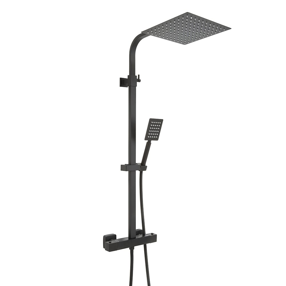 Colonna Doccia con Miscelatore Termostatico a Barra con Soffione Quadrato e Doccetta - Nero - Arvel
