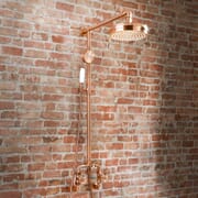 Miscelatore Doccia Esposto Manuale Stile Industriale con Soffione Tondo e Doccetta - Rame Satinato - Zandra