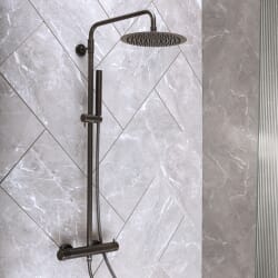 Colonna Doccia con Miscelatore Termostatico Rotondo con Soffione Rotondo e Doccetta - Nichel Nero - Otto