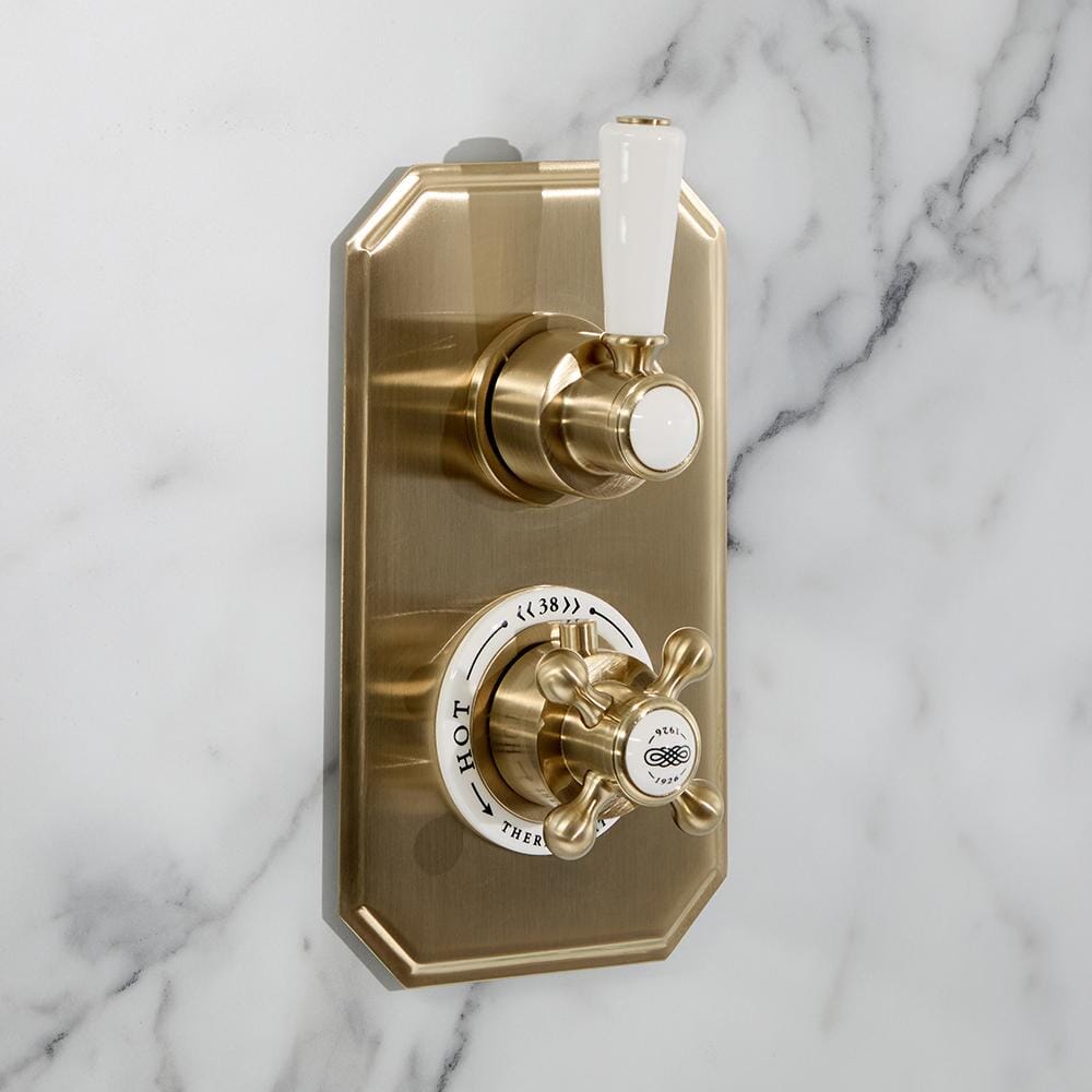 Hudson Reed Elizabeth - Miscelatore Doccia Termostatico Tradizionale da Incasso a 1 Via  con Design Doppio - Oro Satinato