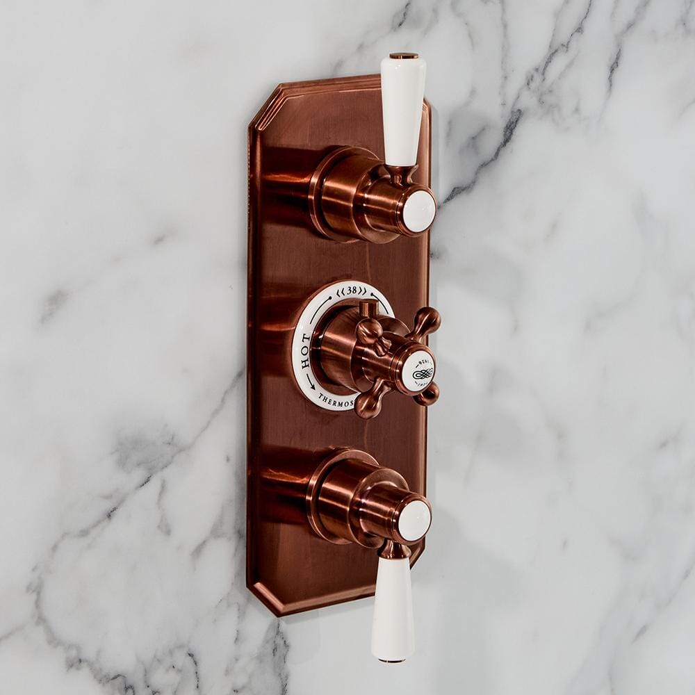 Hudson Reed Elizabeth - Miscelatore Doccia Termostatico Tradizionale da Incasso a 2 Vie con Design Triplo - Rame Satinato