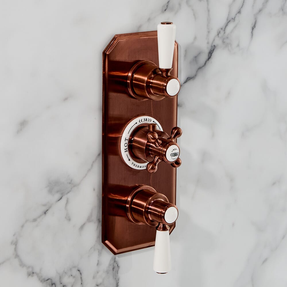 Miscelatore Doccia Termostatico Tradizionale Triplo da Incasso - Rame Satinato - Elizabeth