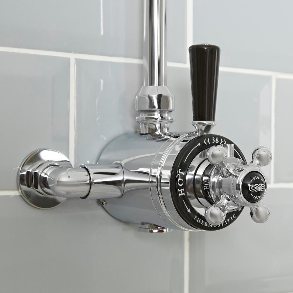 Hudson Reed Elizabeth - Miscelatore Doccia Termostatico Esterno Tradizionale a 1 Via - Cromato e Nero