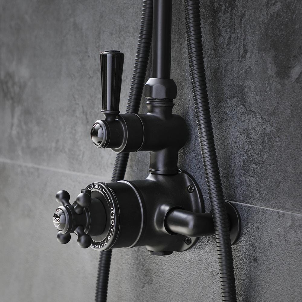 Hudson Reed Elizabeth - Miscelatore Doccia Termostatico Esterno Tradizionale a 1 Via con Design Doppio - Nero
