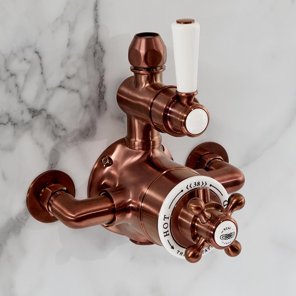 Hudson Reed Elizabeth - Miscelatore Doccia Termostatico Esterno Tradizionale a 1 Via con Design Doppio - Rame Satinato