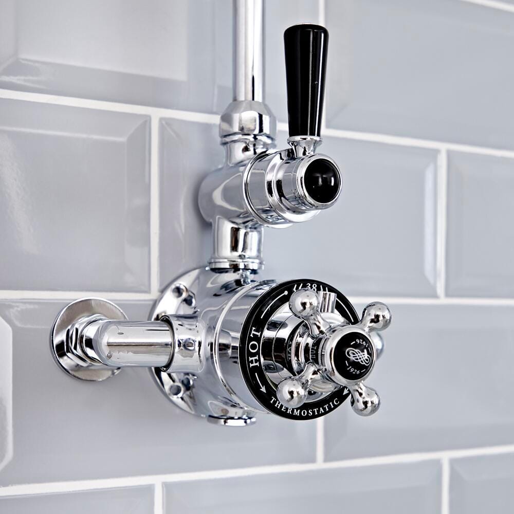 Hudson Reed Elizabeth - Miscelatore Doccia Termostatico Esterno Tradizionale a 1 Via con Design Doppio - Cromato e Nero
