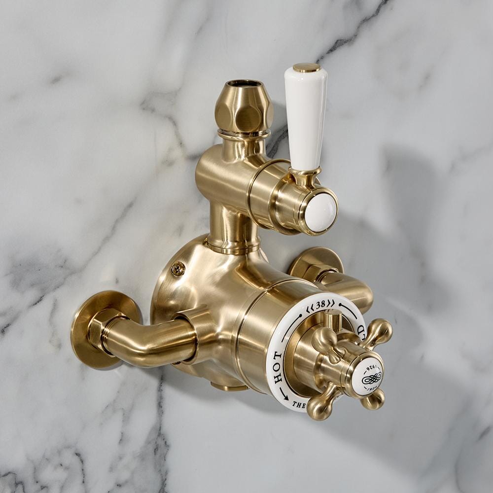 Hudson Reed Elizabeth - Miscelatore Doccia Termostatico Esterno Tradizionale a 1 Via con Design Doppio - Oro Satinato