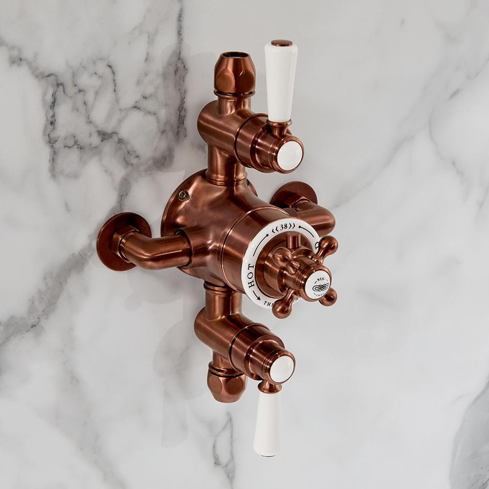 Hudson Reed Elizabeth - Miscelatore Doccia Termostatico Esterno Tradizionale a 2 Vie con Design Triplo - Rame Satinato