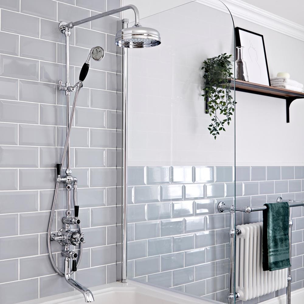 Hudson Reed Elizabeth - Miscelatore Doccia Termostatico Esterno Tradizionale a 2 Vie con Design Triplo - Cromato e Nero