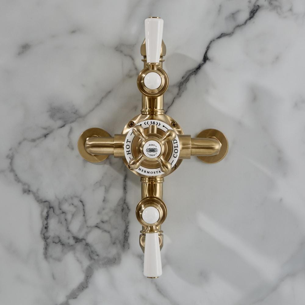 Hudson Reed Elizabeth - Miscelatore Doccia Termostatico Esterno Tradizionale a 2 Vie con Design Triplo - Oro Satinato